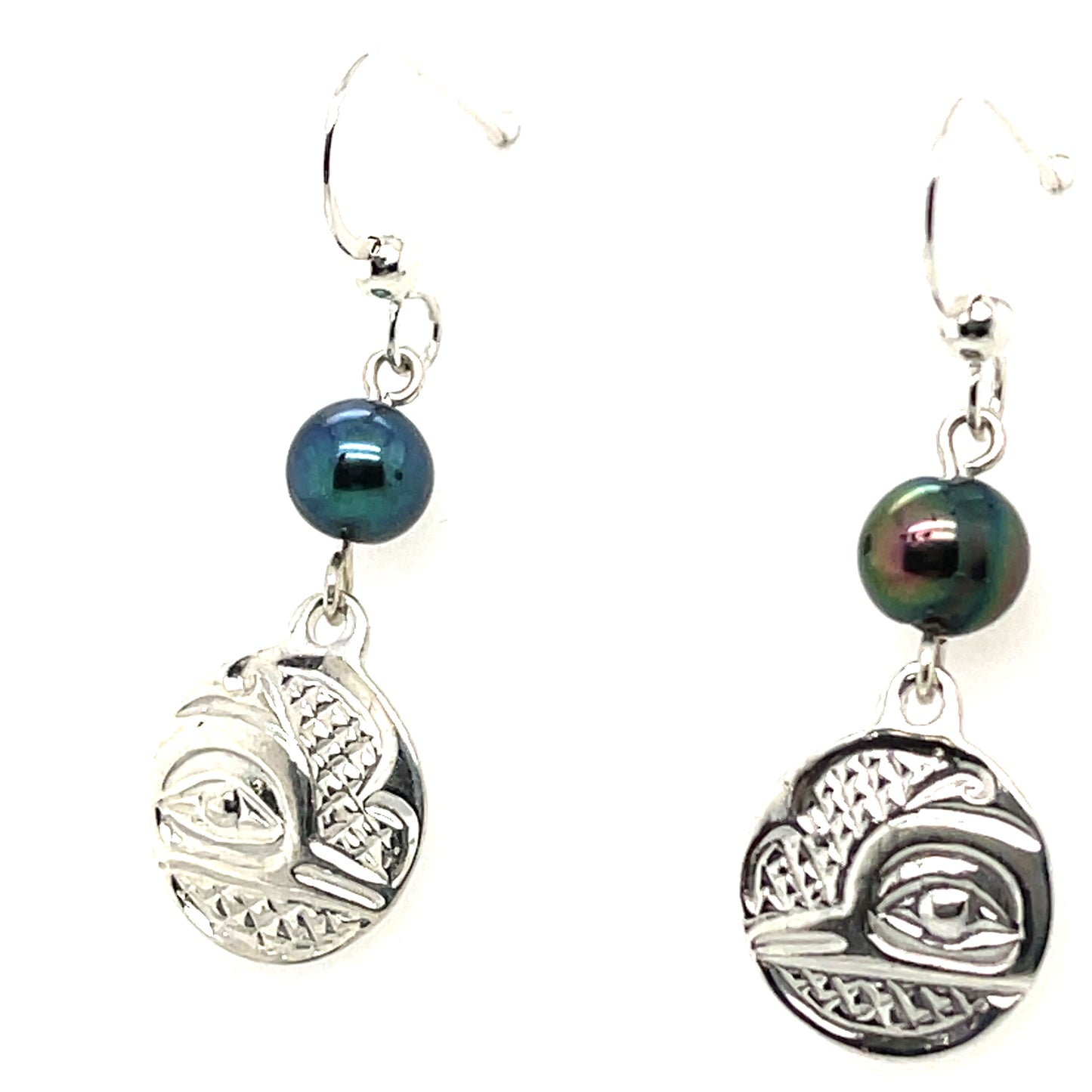 Earrings - Sterling Silver - Cast - Drop - Small - Round - Hummingbird - Dyed Pearl