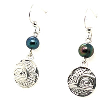 Earrings - Sterling Silver - Drop - Small - Round - Hummingbird - Dyed Pearl