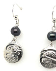 Earrings - Sterling Silver - Drop - Small - Round - Eagle - Dyed Pearl