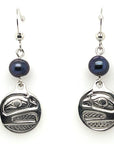 Earrings - Sterling Silver - Drop - Small - Round - Raven - Dyed Pearl