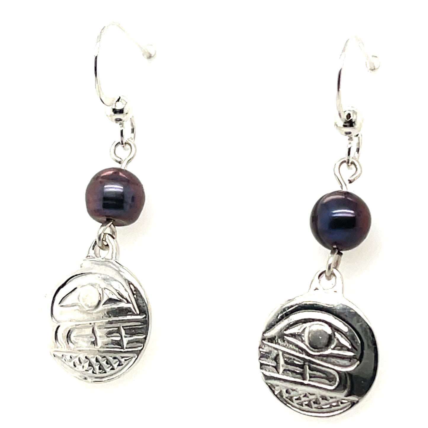Earrings - Sterling Silver - Cast - Drop - Small - Round - Orca - Dyed Pearl