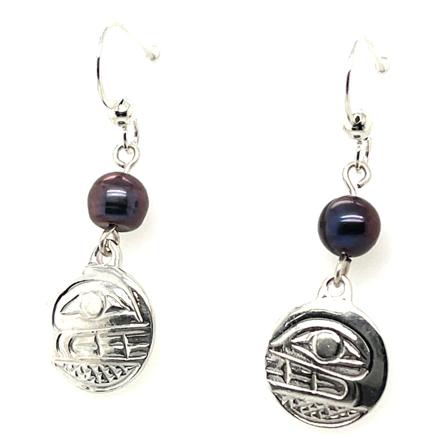 Earrings - Sterling Silver - Drop - Small - Round - Orca - Dyed Pearl