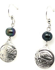 Earrings - Sterling Silver - Drop - Small - Round - Bear - Dyed Pearl