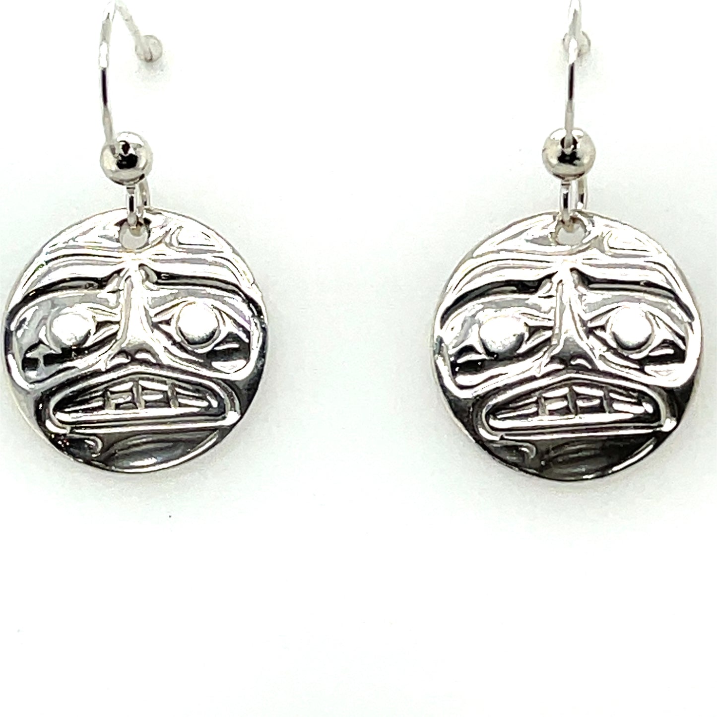 Earrings - Sterling Silver - Cast - Drop - Round - Moon - Cast