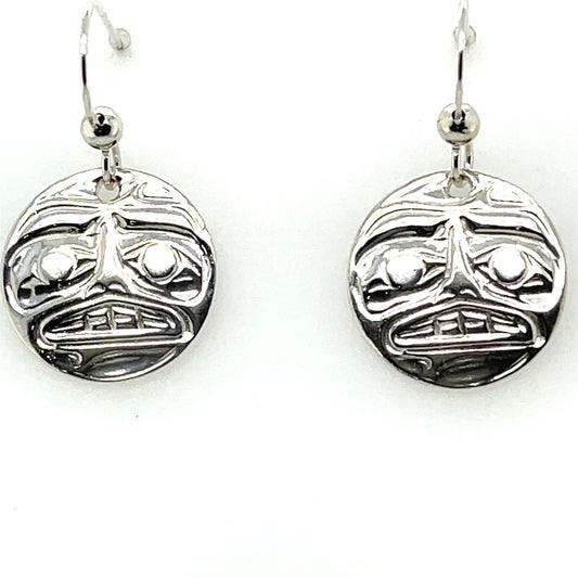 Earrings - Sterling Silver - Cast - Drop - Round - Moon - Cast