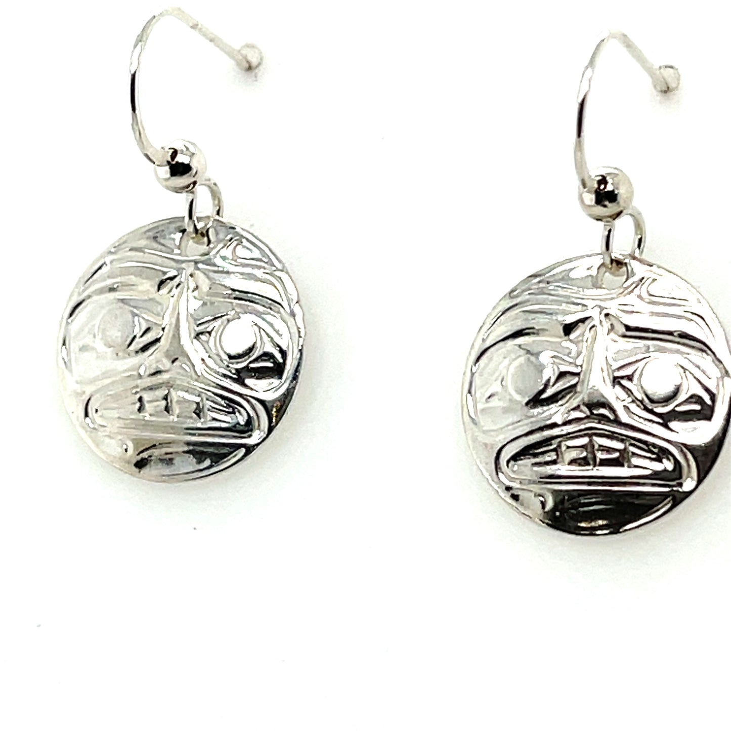 Earrings - Sterling Silver - Cast - Drop - Round - Moon - Cast