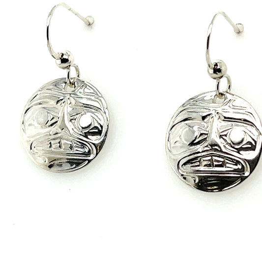 Earrings - Sterling Silver - Cast - Drop - Round - Moon - Cast