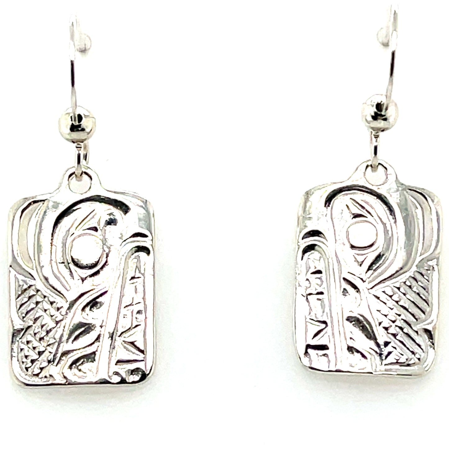 Earrings - Sterling Silver - Cast - Drop - Rectangle - Wolf