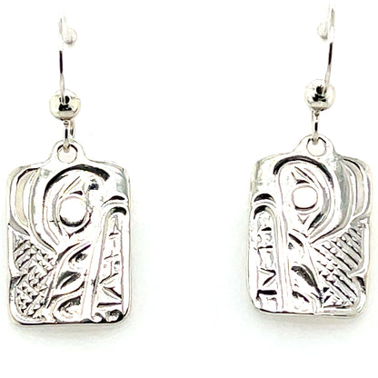 Earrings - Sterling Silver - Cast - Drop - Rectangle - Wolf