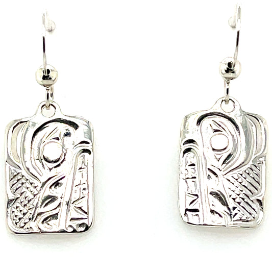 Earrings - Sterling Silver - Cast - Drop - Rectangle - Wolf