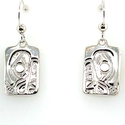 Earrings - Sterling Silver - Cast - Drop - Rectangle - Bear