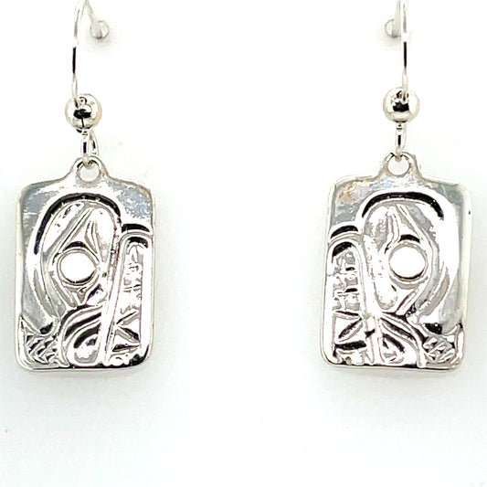 Earrings - Sterling Silver - Cast - Drop - Rectangle - Bear