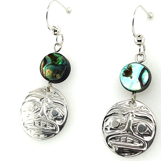 Earrings - Sterling Silver - Cast - Drop - Round - Moon - Abalone