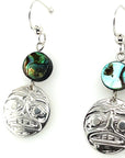 Earrings - Sterling Silver - Drop - Round - Moon - Abalone