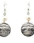 Earrings - Sterling Silver - Drop - Round - Moon - Pearl