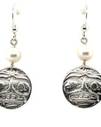 Earrings - Sterling Silver - Cast - Drop - Round - Moon - Pearl