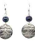 Earrings - Sterling Silver - Drop - Round - Moon - Dyed Pearl