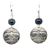 Earrings - Sterling Silver - Drop - Round - Moon - Dyed Pearl
