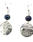 Earrings - Sterling Silver - Drop - Round - Moon - Dyed Pearl