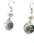 Earrings - Sterling Silver - Drop - Small - Round - Wolf - Pearl