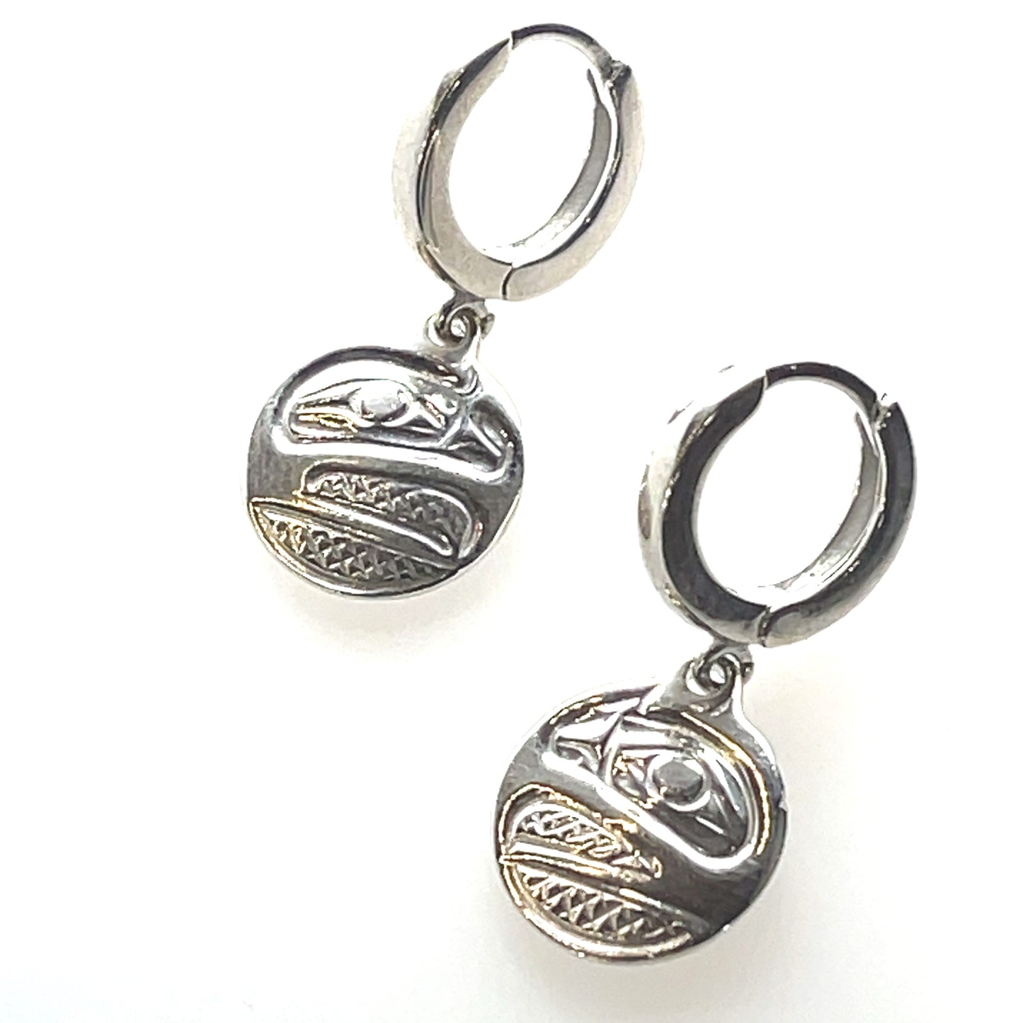 Earrings - Sterling Silver - Cast - Sleeper - Small - Round - Raven