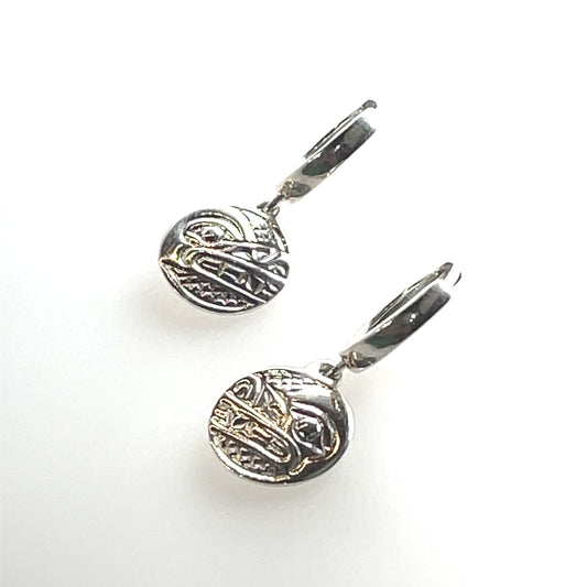 Earrings - Sterling Silver - Cast - Sleeper - Small - Round - Wolf