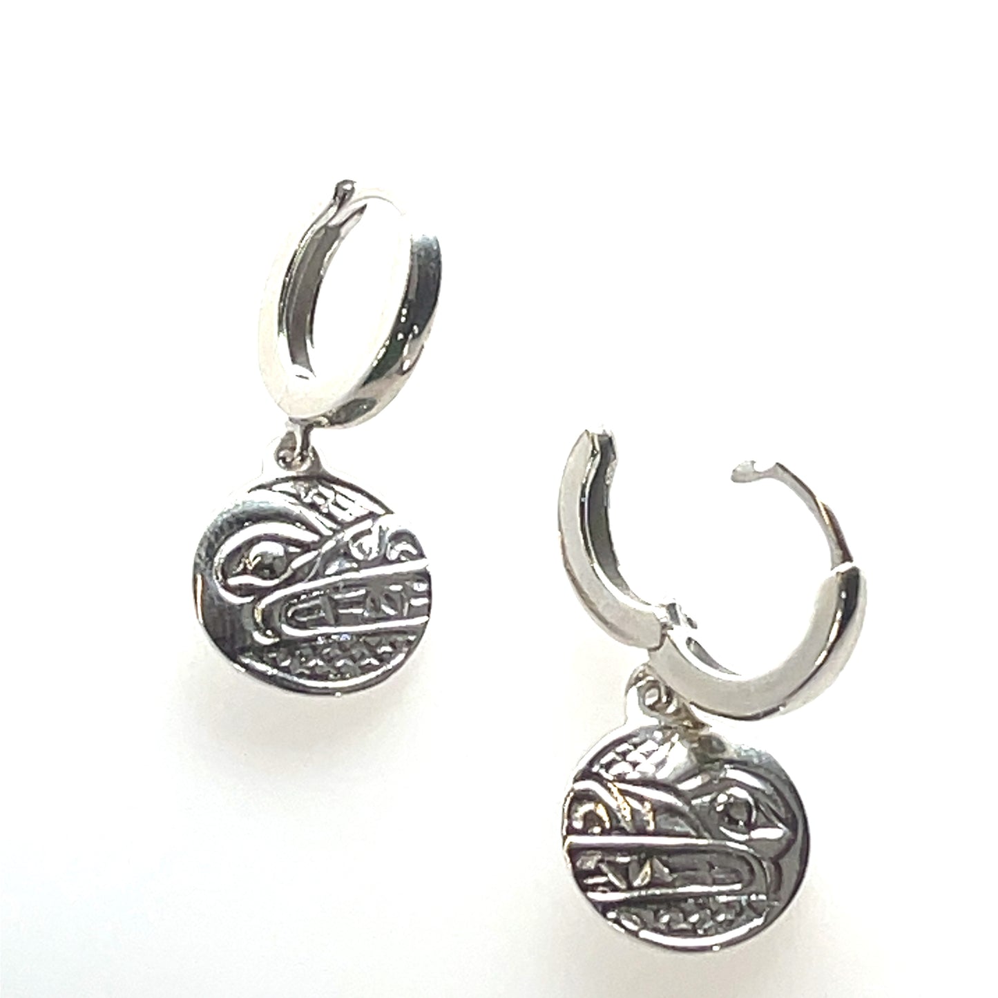 Earrings - Sterling Silver - Cast - Sleeper - Small - Round - Wolf