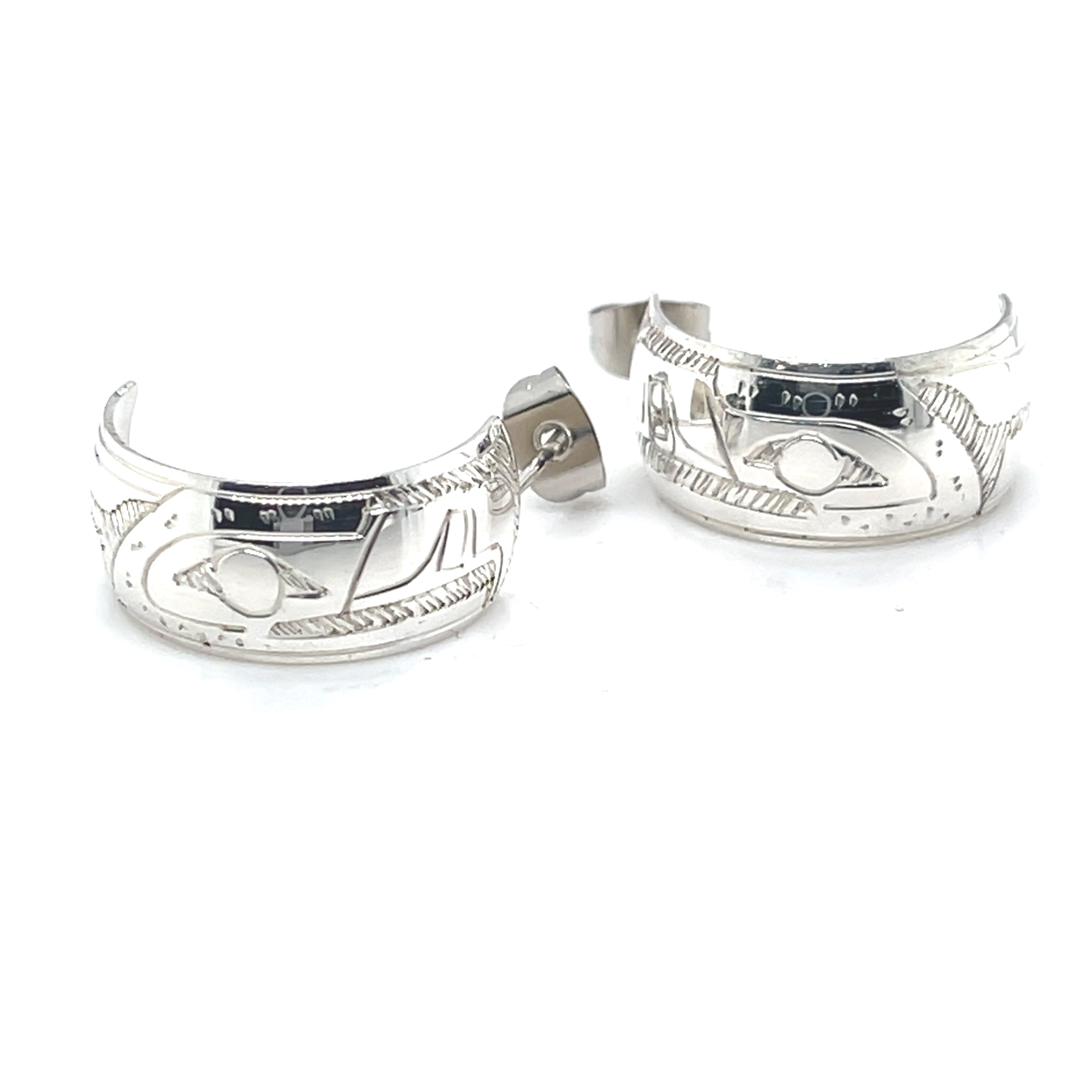 Earrings - Sterling Silver - Half Hoop - 3/8&quot; - Eagle