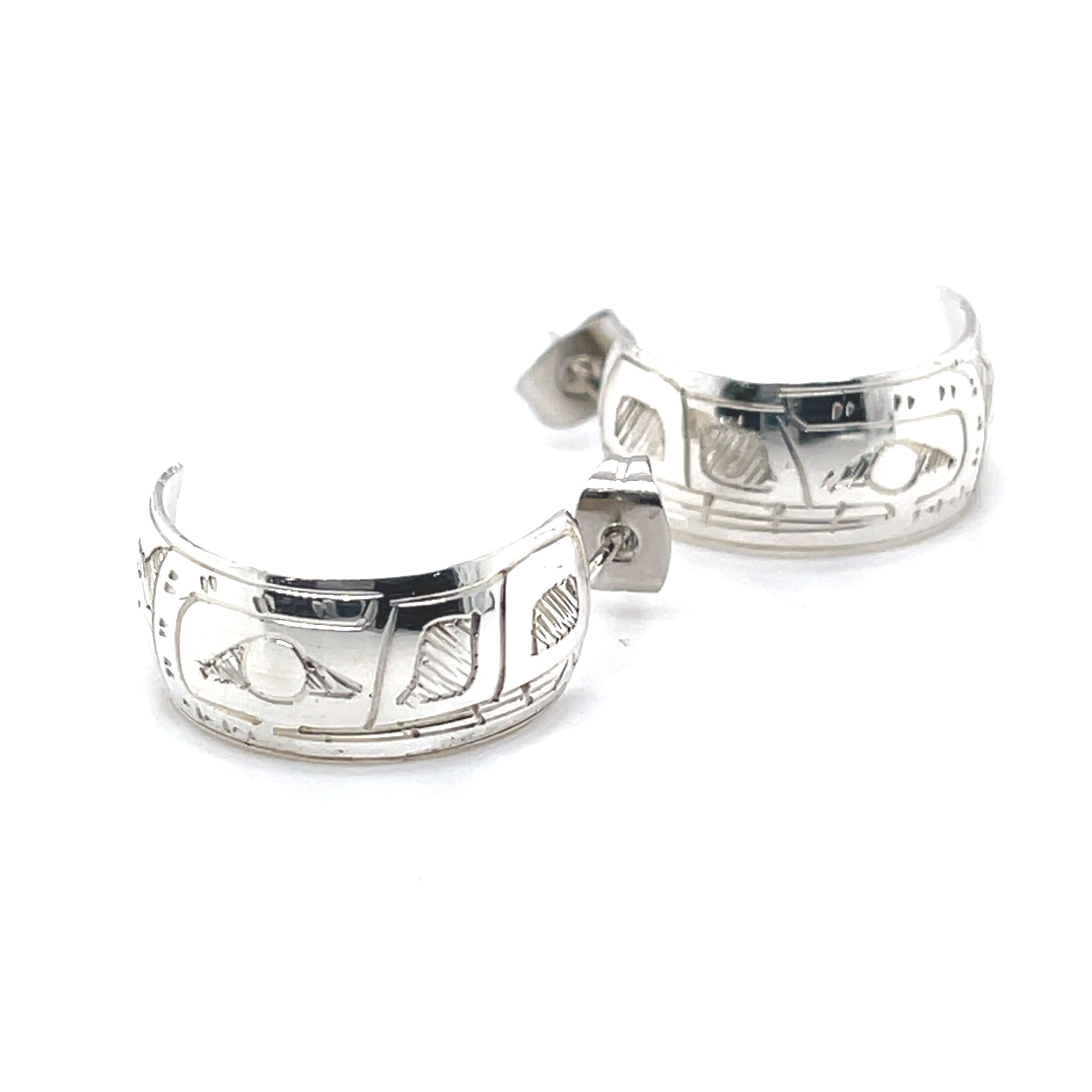 Earrings - Sterling Silver - Half Hoop - 3/8&quot; - Wolf