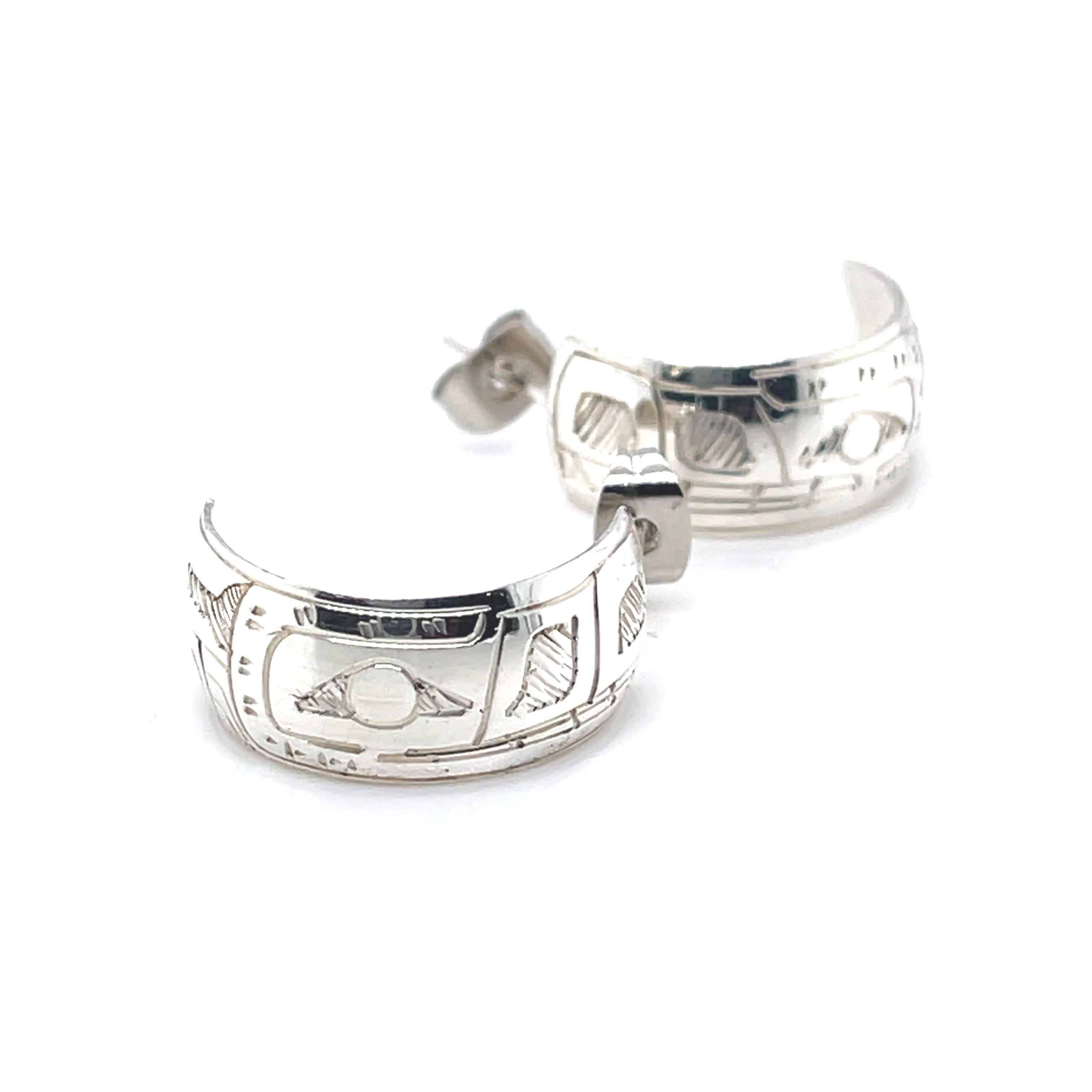 Earrings - Sterling Silver - Half Hoop - 3/8&quot; - Wolf