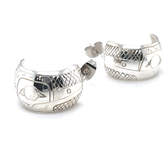 Earrings - Sterling Silver - Half Hoop - 1/2" - Hummingbird