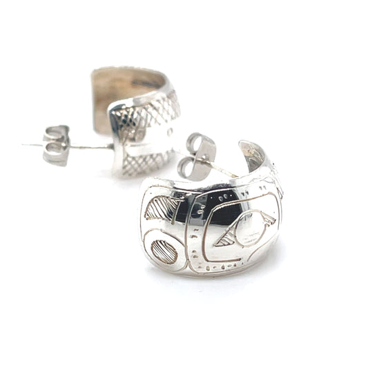 Earrings - Sterling Silver - Half Hoop - 1/2" - Hummingbird