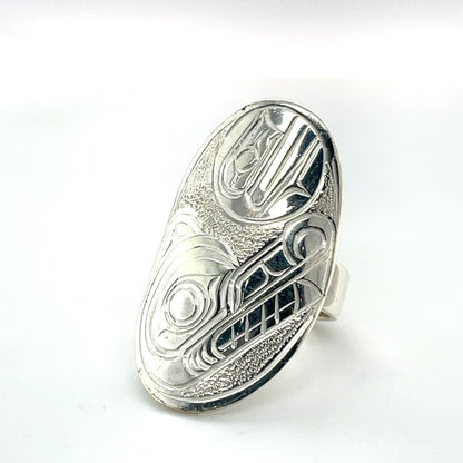 Ring - Sterling Silver - Oval - Wolf & Moon - size 5.75