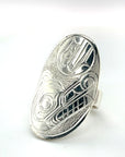 Ring - Sterling Silver - Oval - Wolf & Moon - size 5.75