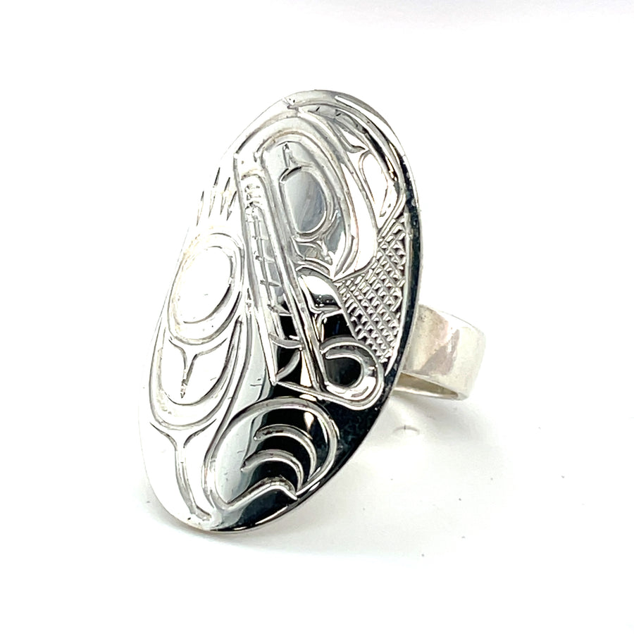 Ring - Sterling Silver - Oval - Wolf - size 9.25
