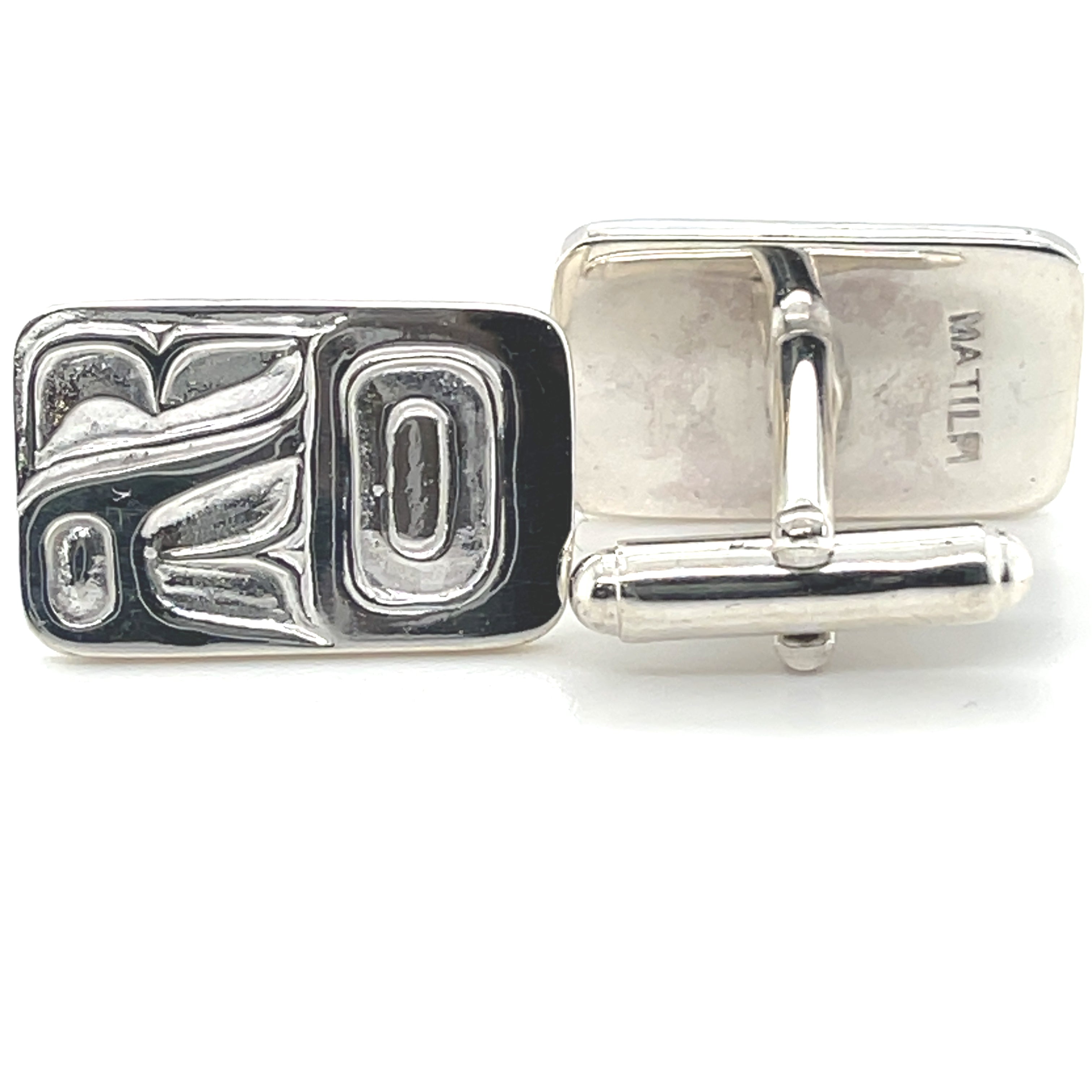 Cufflinks - Sterling Silver - Rectangle - Eagle Feather
