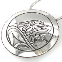 Pendant - Sterling Silver - Round  - 2 Eagles