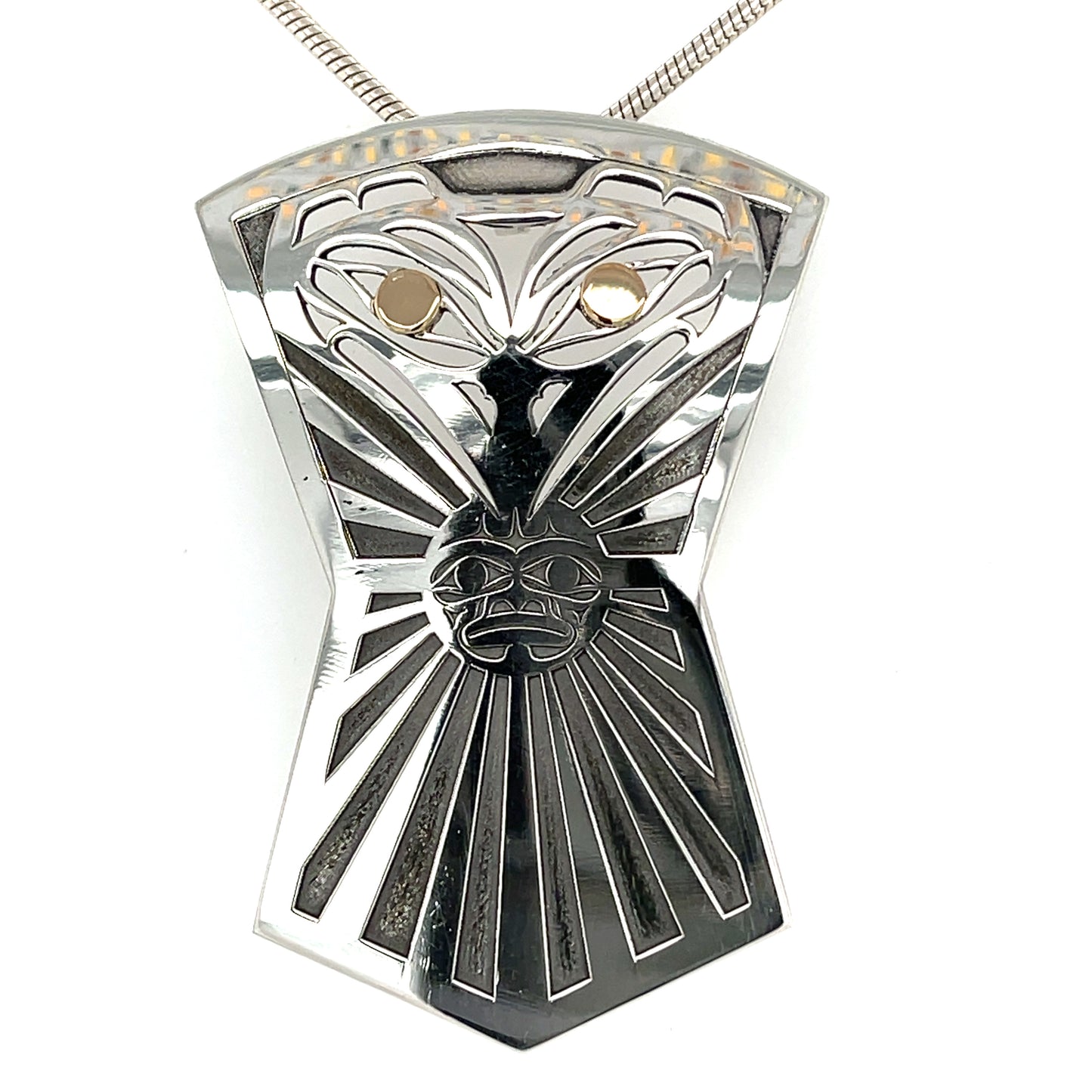 Pendant - Gold & Silver - Shield - Raven & Sun