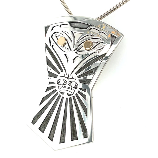 Pendant - Gold & Silver - Shield - Raven & Sun