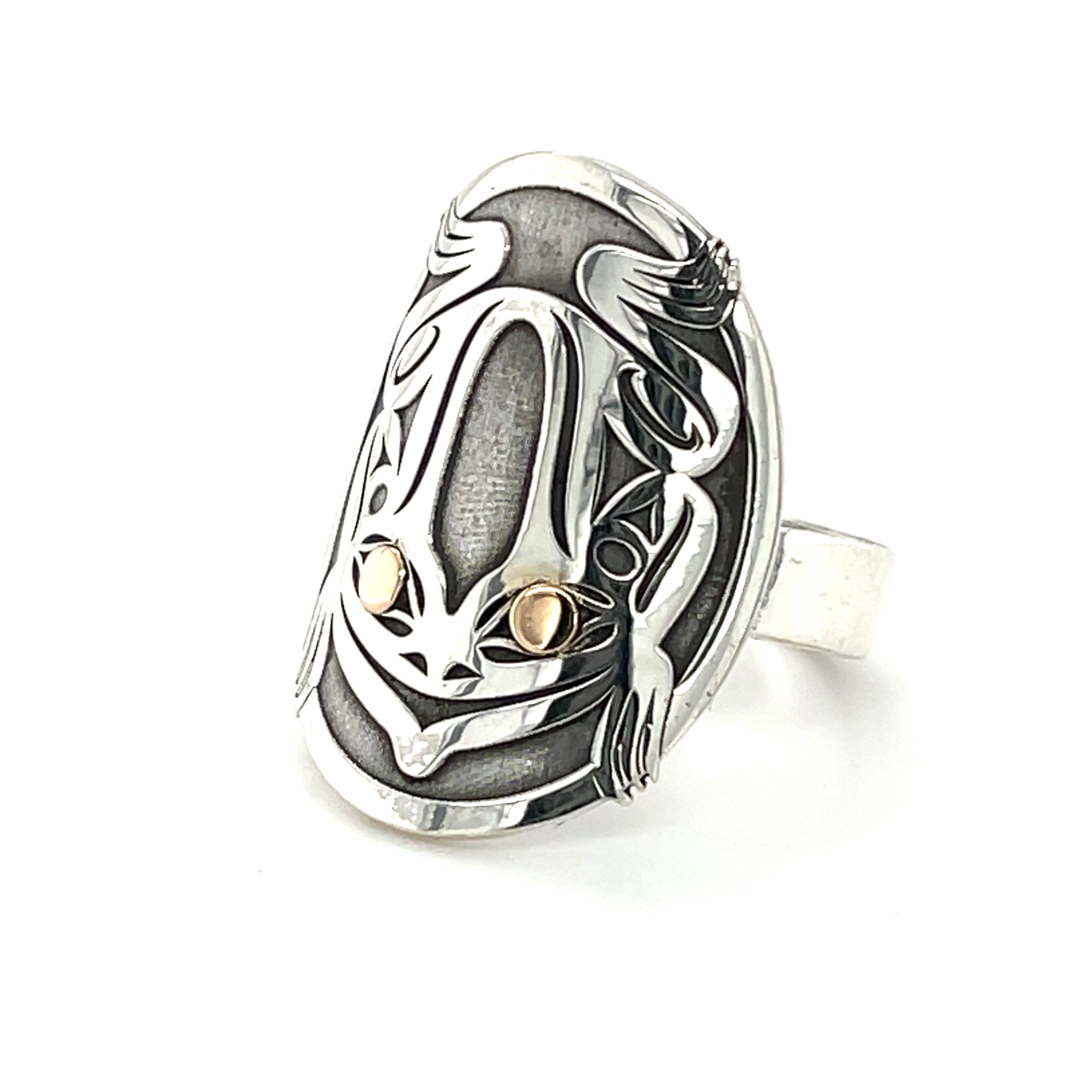 Ring - Sterling Silver &amp; Gold - Oval Face - Frog - Size 7