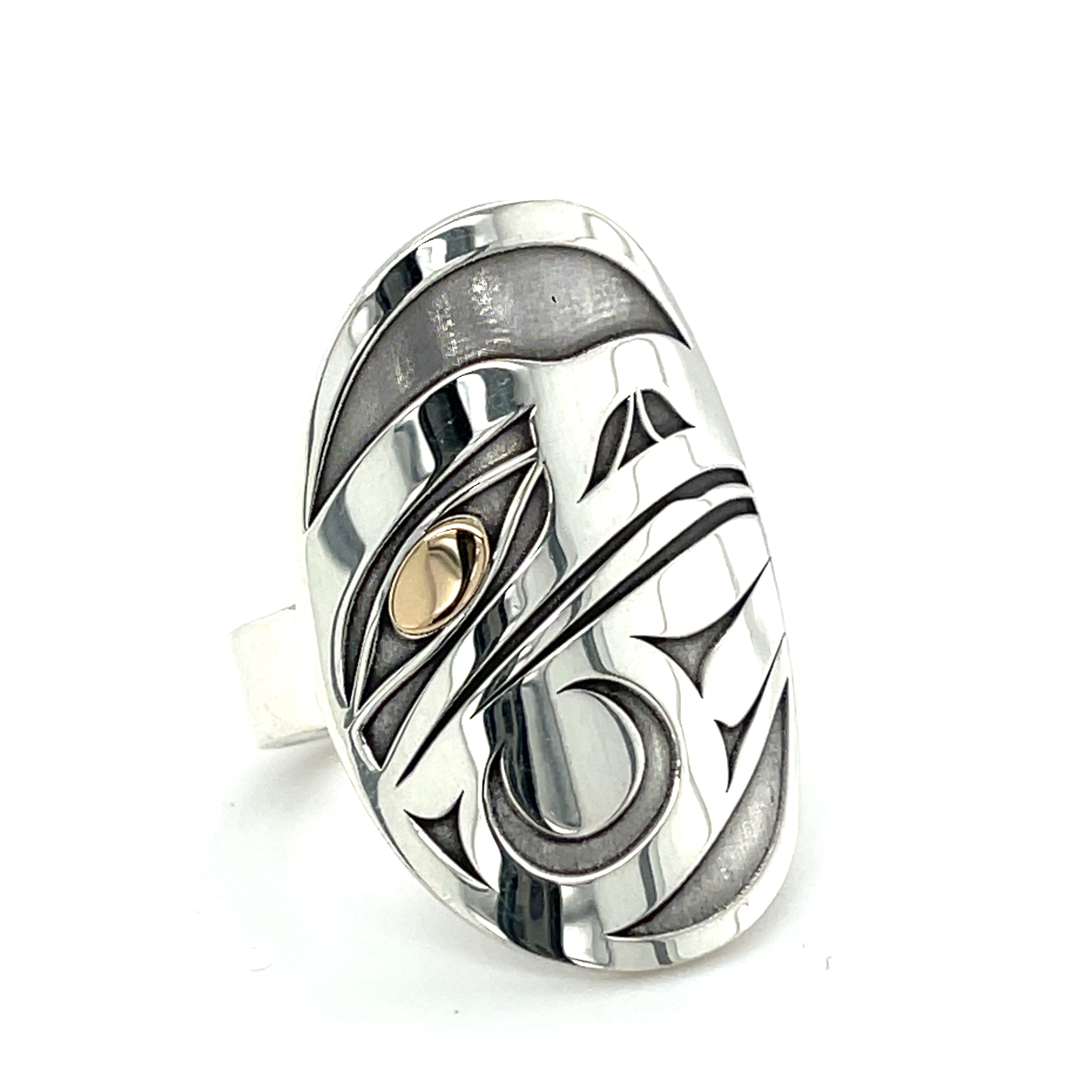 Ring - Sterling Silver &amp; Gold - Oval Face - Raven - Size 8