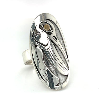 Ring - Sterling Silver & Gold - Oval Face - Hummingbird - Size 7