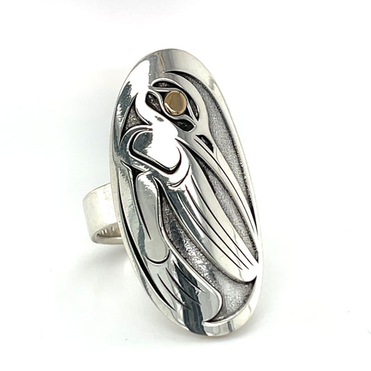 Ring - Sterling Silver & Gold - Oval Face - Hummingbird - Size 7