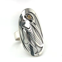 Ring - Sterling Silver & Gold - Oval Face - Hummingbird - Size 7