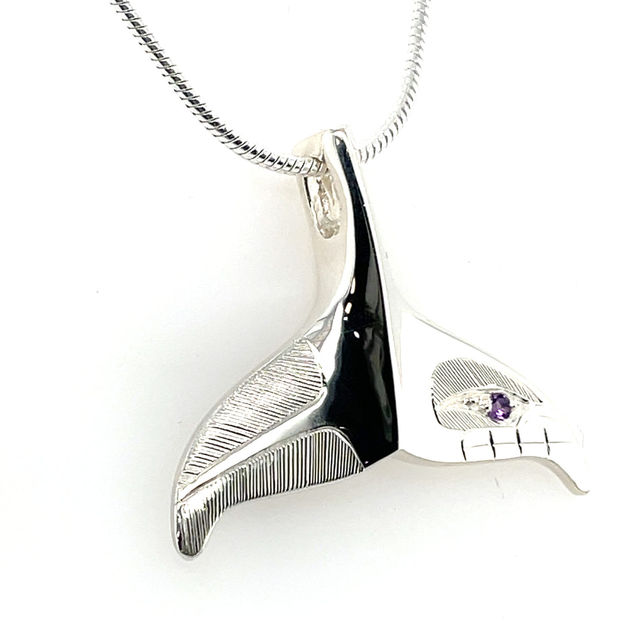Pendant - Sterling Silver - Whale Tail - Amethyst