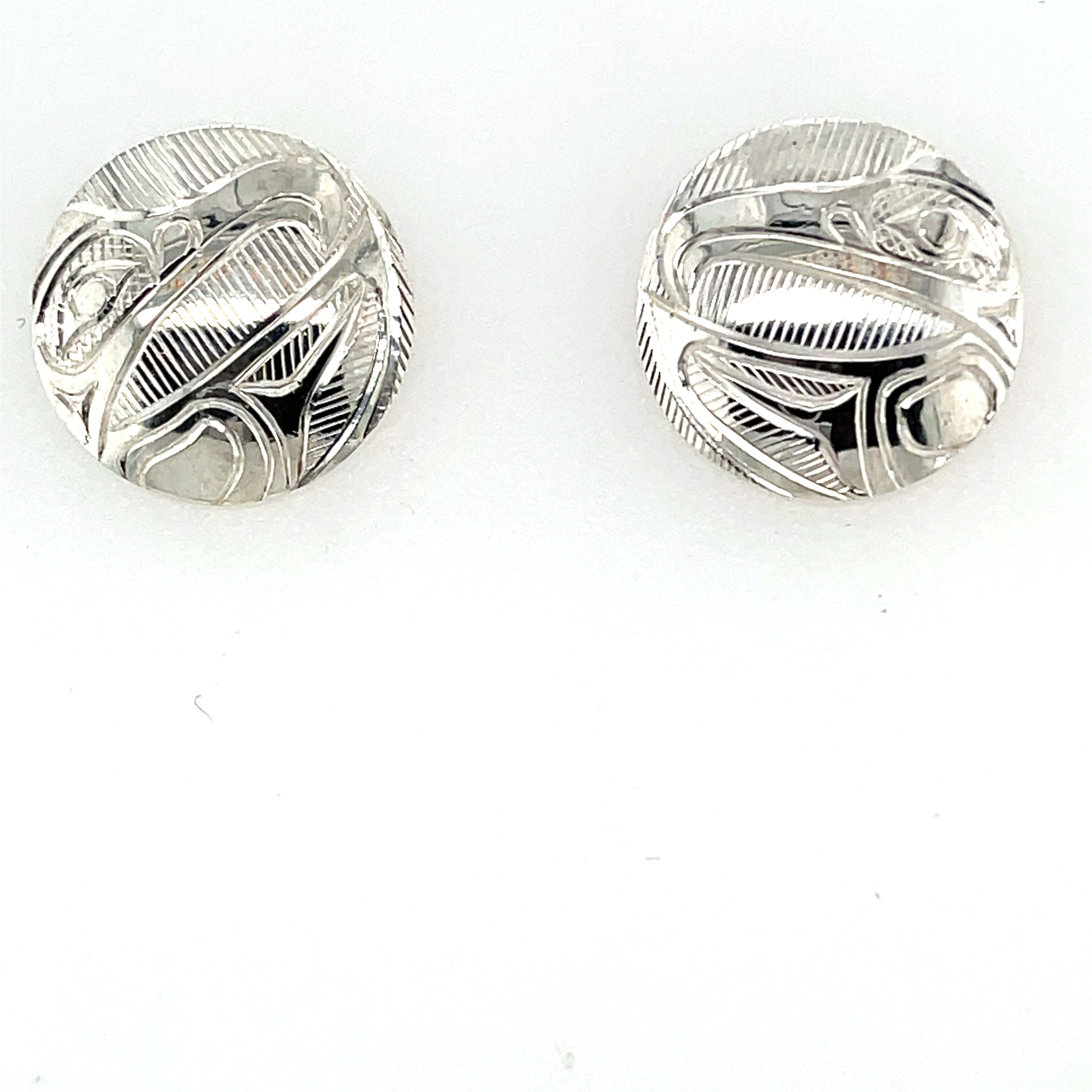 Earrings - Sterling Silver - Studs - Round - Eagle