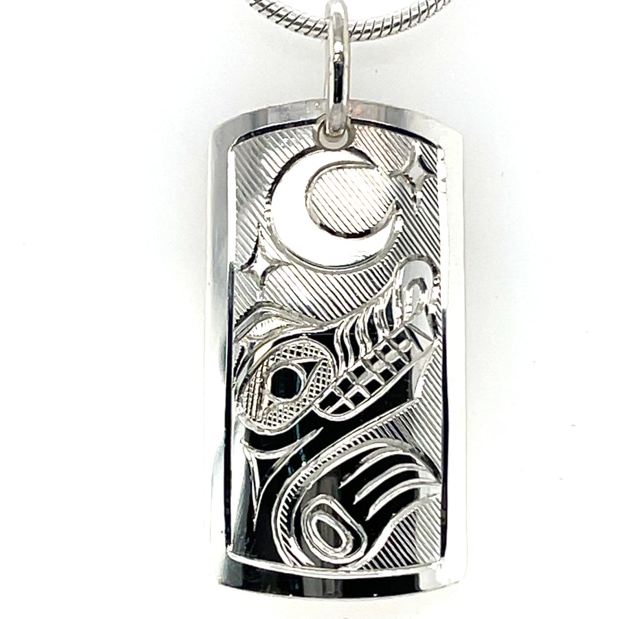 Pendant - Sterling Silver - Rectangle - Wolf & Moon