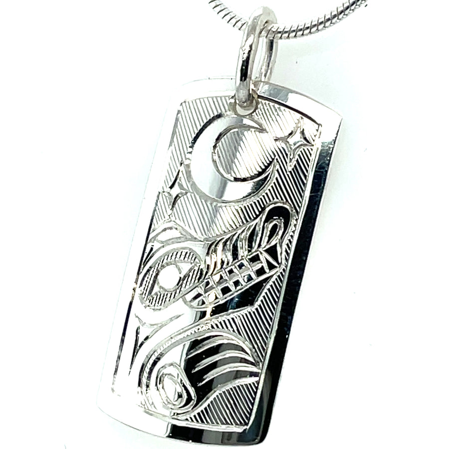 Pendant - Sterling Silver - Rectangle - Wolf & Moon