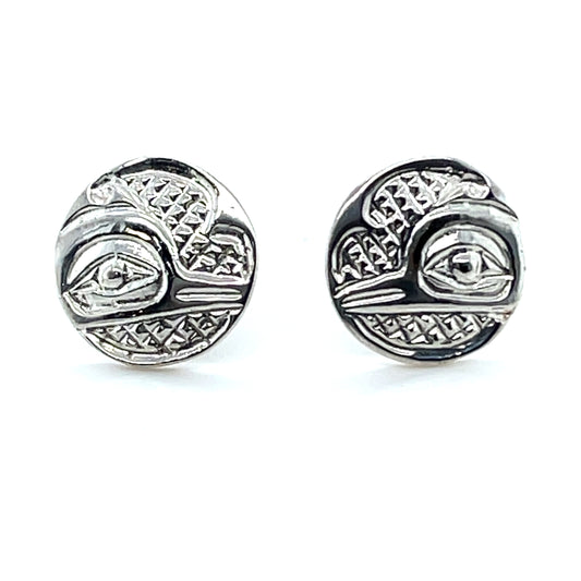 Earrings - Sterling Silver - Cast - Studs - Small - Round - Hummingbird