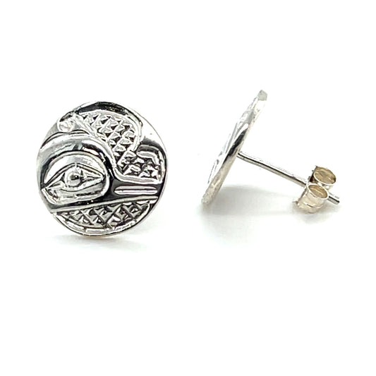 Earrings - Sterling Silver - Cast - Studs - Small - Round - Hummingbird